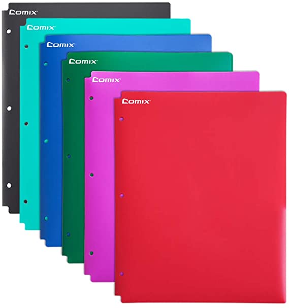 Comix Heavy Duty 2 Pocket Plastic Folders with 3 Hole, 12 Pack Poly File Folder Letter Size for Office and School- 12 Pack 6 Assorted Colors (Assorted Fashion Colors)