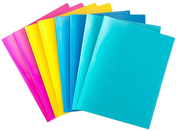 MAKHISTORY Plastic Folders with Pockets and Prongs - 8 Pack, Includes Business Card Slot, Fresh Colors for Letter Size Paper