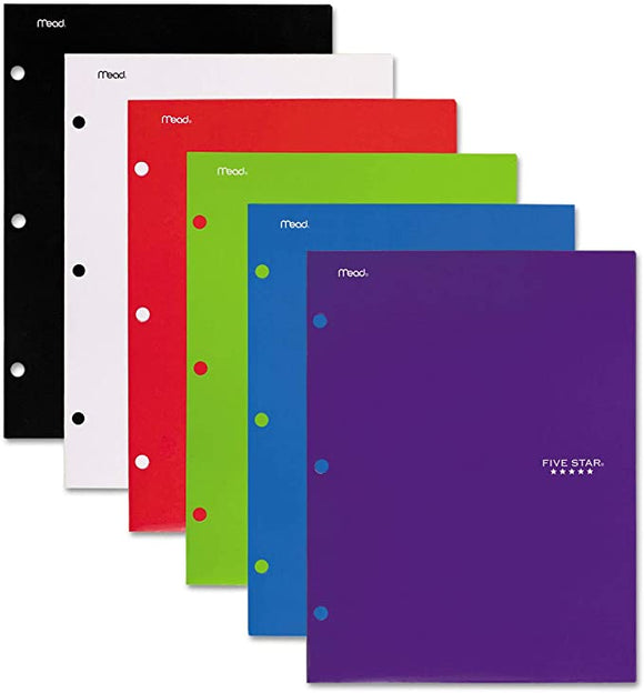 Five Star 4 Pocket Folders, 2 Pocket Folders plus 2 additional Pockets, Assorted Colors, 6 Pack (38058)