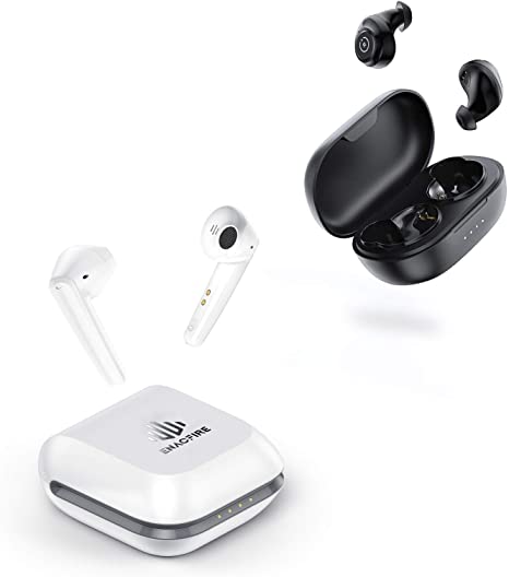 ENACFIRE E60 Bluetooth V5.0 Wireless Earbuds, Black+ New Version ENACFIRE Geek Bluetooth V5.0 Wireless Earbuds with 13mm Driver, White