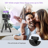 Aoozi Webcam with Microphone, Webcam 1080P USB Computer Web Camera with Facial-Enhancement Technology, Widescreen Video Calling and Recording, Streaming Camera with Tripod