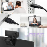 Aoozi Webcam with Microphone, Webcam 1080P USB Computer Web Camera with Facial-Enhancement Technology, Widescreen Video Calling and Recording, Streaming Camera with Tripod