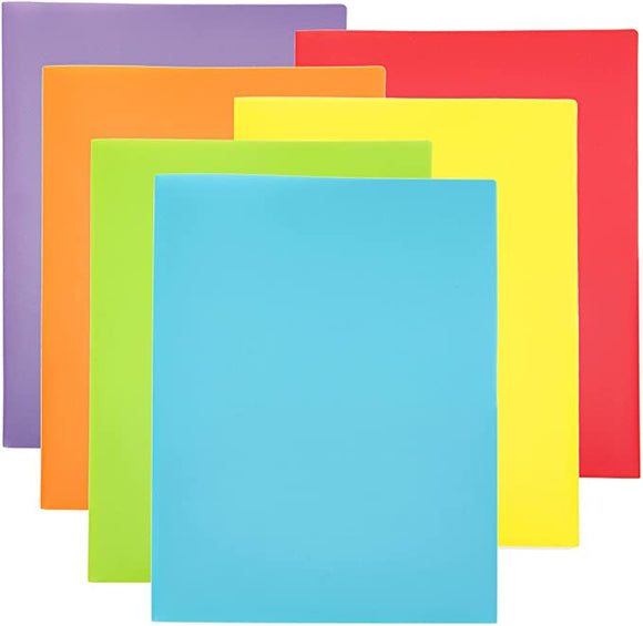 Youngever 6 Pack Plastic Pocket Folders - Heavy Duty Plastic 2 Pocket Folder, in 6 Colors