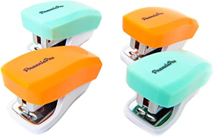 PraxxisPro Stapler Set, Mini Staplers, Built-In Staple Remover, Set of 4 (Creamsicle and Daiquiri Ice)