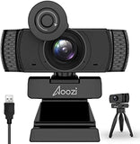 Aoozi Webcam with Microphone, Webcam 1080P USB Computer Web Camera with Facial-Enhancement Technology, Widescreen Video Calling and Recording, Streaming Camera with Tripod