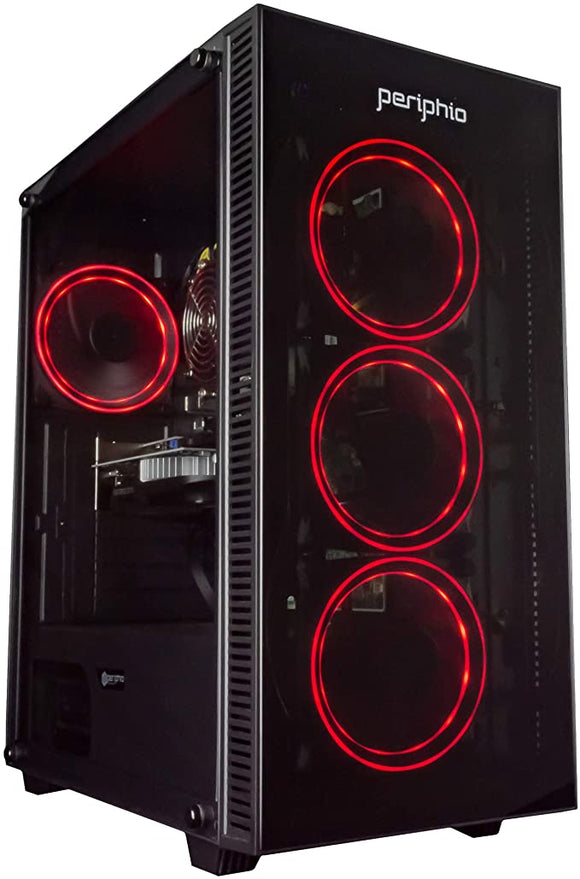 Periphio Red Gaming PC Tower Desktop Computer, Intel Quad Core i7 3.3GHz, 16GB RAM, 512GB SSD + 1TB 7200 RPM HDD, Windows 10, GTX 1650 Super Graphics Card, RGB, HDMI, Wi-Fi (Renewed)