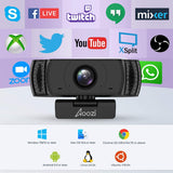 Aoozi Webcam with Microphone, Webcam 1080P USB Computer Web Camera with Facial-Enhancement Technology, Widescreen Video Calling and Recording, Streaming Camera with Tripod