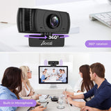 Aoozi Webcam with Microphone, Webcam 1080P USB Computer Web Camera with Facial-Enhancement Technology, Widescreen Video Calling and Recording, Streaming Camera with Tripod