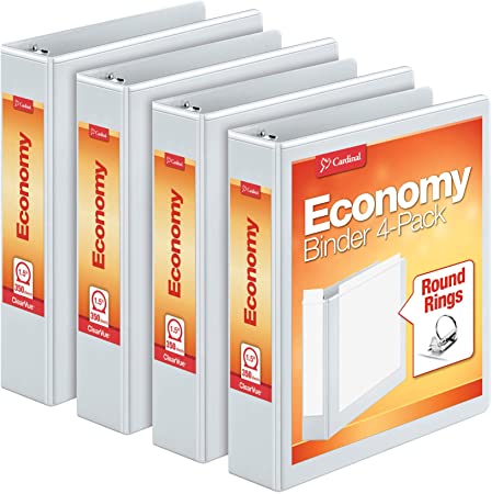Cardinal 1.5 Inch 3 Ring Binder, Round Ring, White, 4 Pack, Holds 350 Sheets (79517)