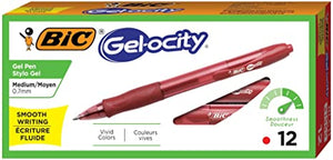 BIC Gel-Ocity Gel Pens, Medium Point Retractable (0.7mm), Red Ink Gel Pen, 12-Count