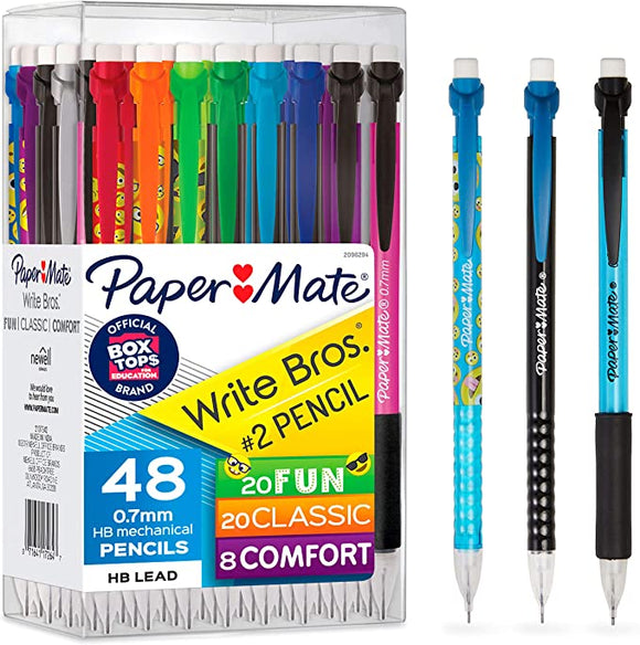 Paper Mate Mechanical Pencils, Write Bros. #2 Pencil, 0.7mm, Assorted Pencil Types, 48 Count