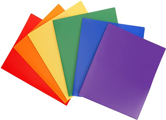 STEMSFX 6 Pack Heavy Duty Plastic 2 Pocket Folder (Assorted Colors) for Letter Size Papers, Includes Business Card Slot